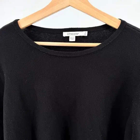 Chico's Black Sequin Feather Trim Sleeve Knit Sweater - Picture 4 of 8